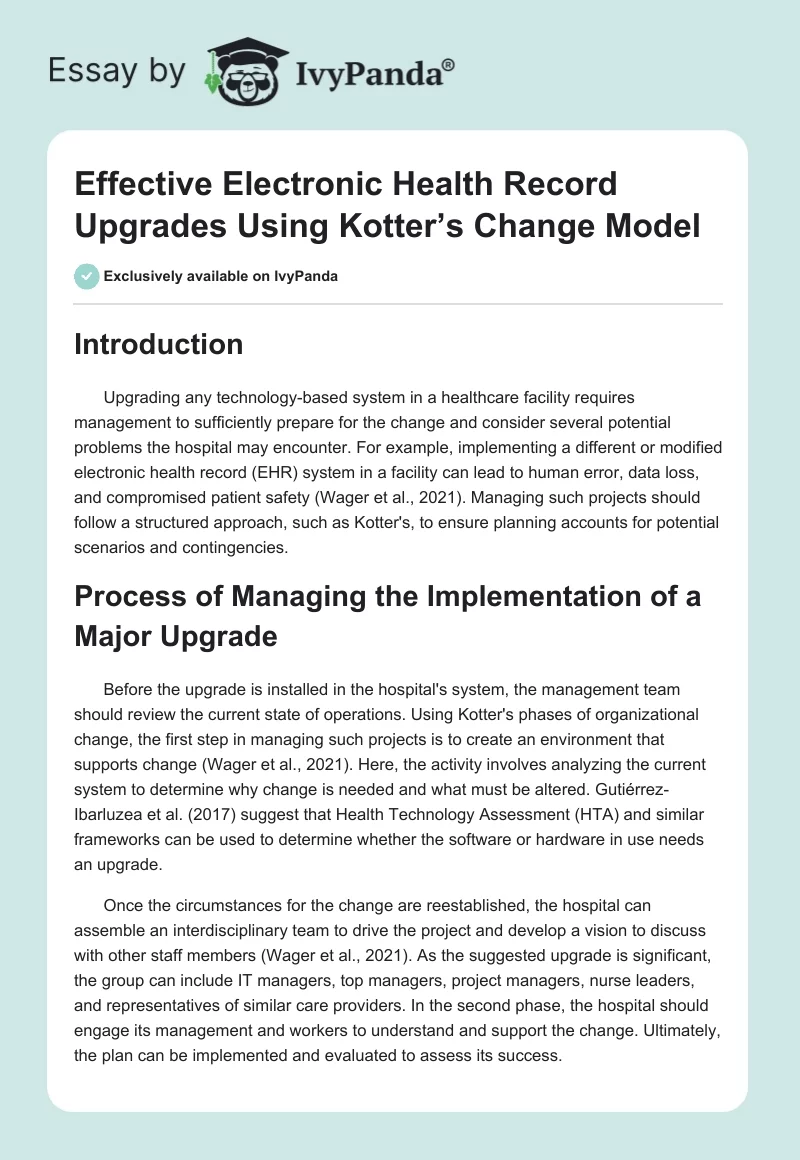 Effective Electronic Health Record Upgrades Using Kotter’s Change Model. Page 1