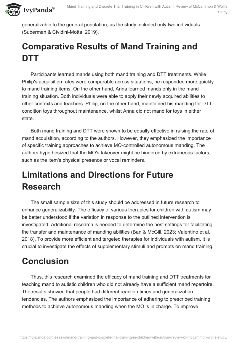 Mand Training and Discrete Trial Training in Children with Autism: Review of McCammon & Wolf’s Study. Page 2