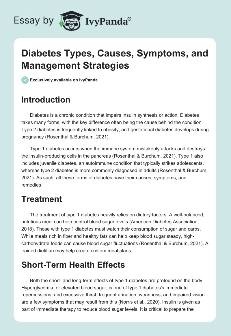 Diabetes Types, Causes, Symptoms, and Management Strategies. Page 1