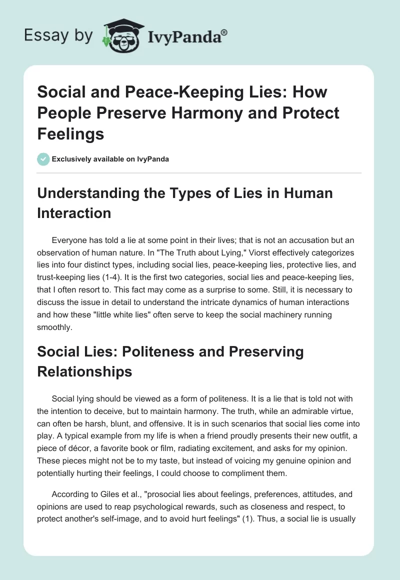 Social and Peace-Keeping Lies: How People Preserve Harmony and Protect Feelings. Page 1