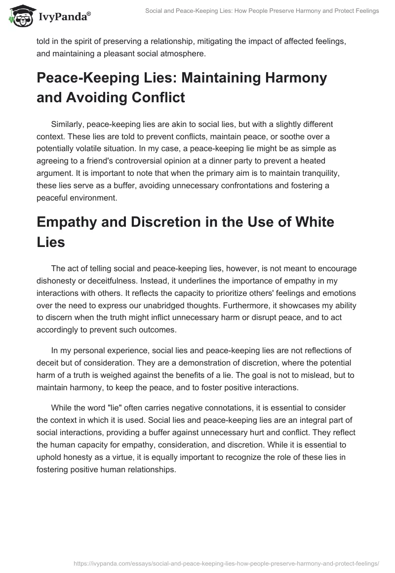 Social and Peace-Keeping Lies: How People Preserve Harmony and Protect Feelings. Page 2