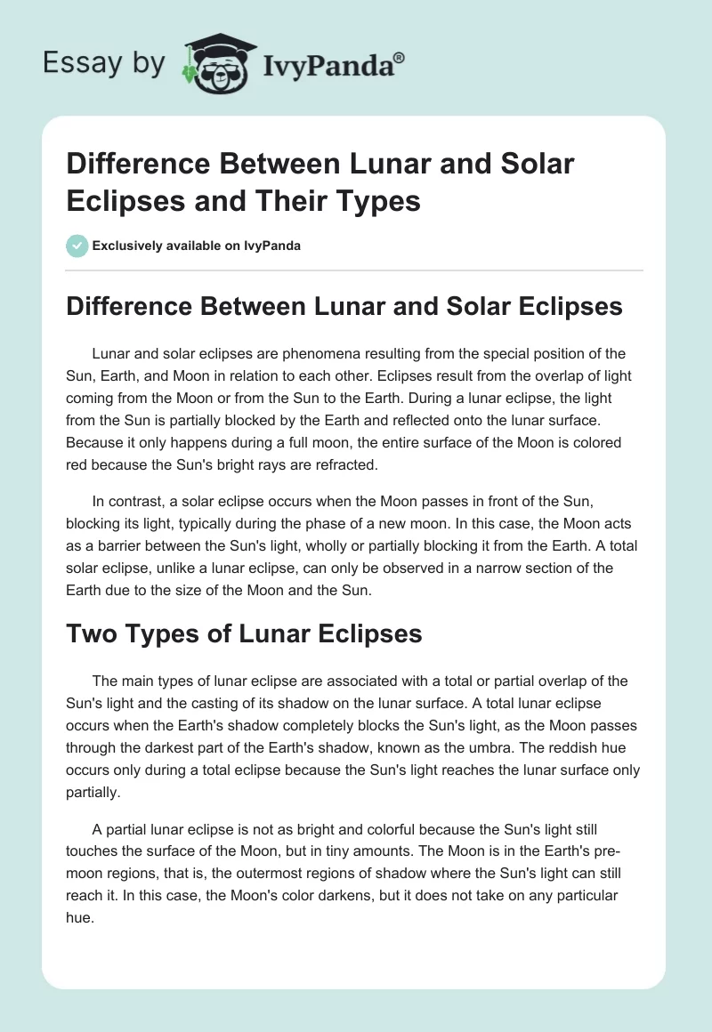 Difference Between Lunar and Solar Eclipses and Their Types. Page 1