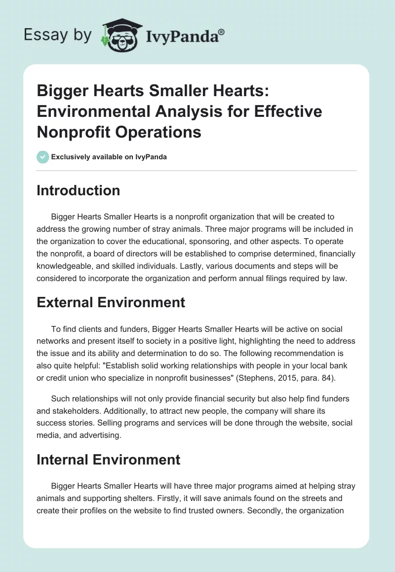 Bigger Hearts Smaller Hearts: Environmental Analysis for Effective Nonprofit Operations. Page 1