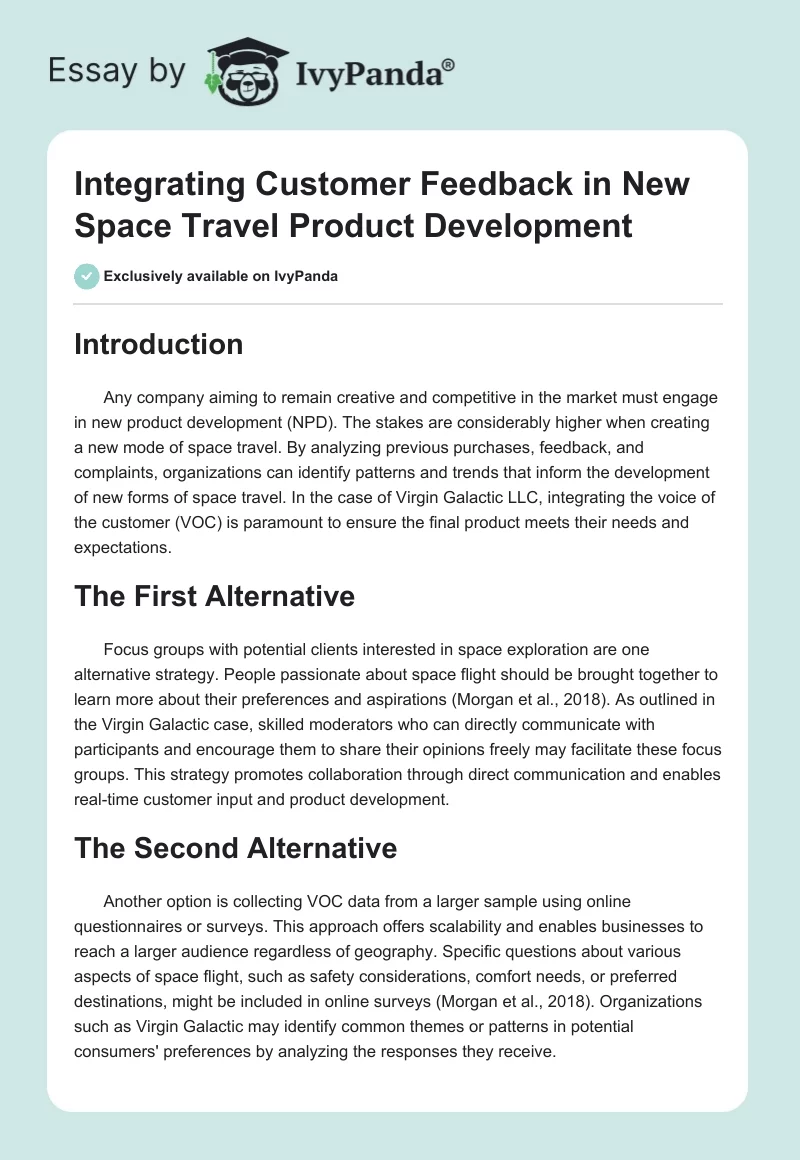 Integrating Customer Feedback in New Space Travel Product Development. Page 1