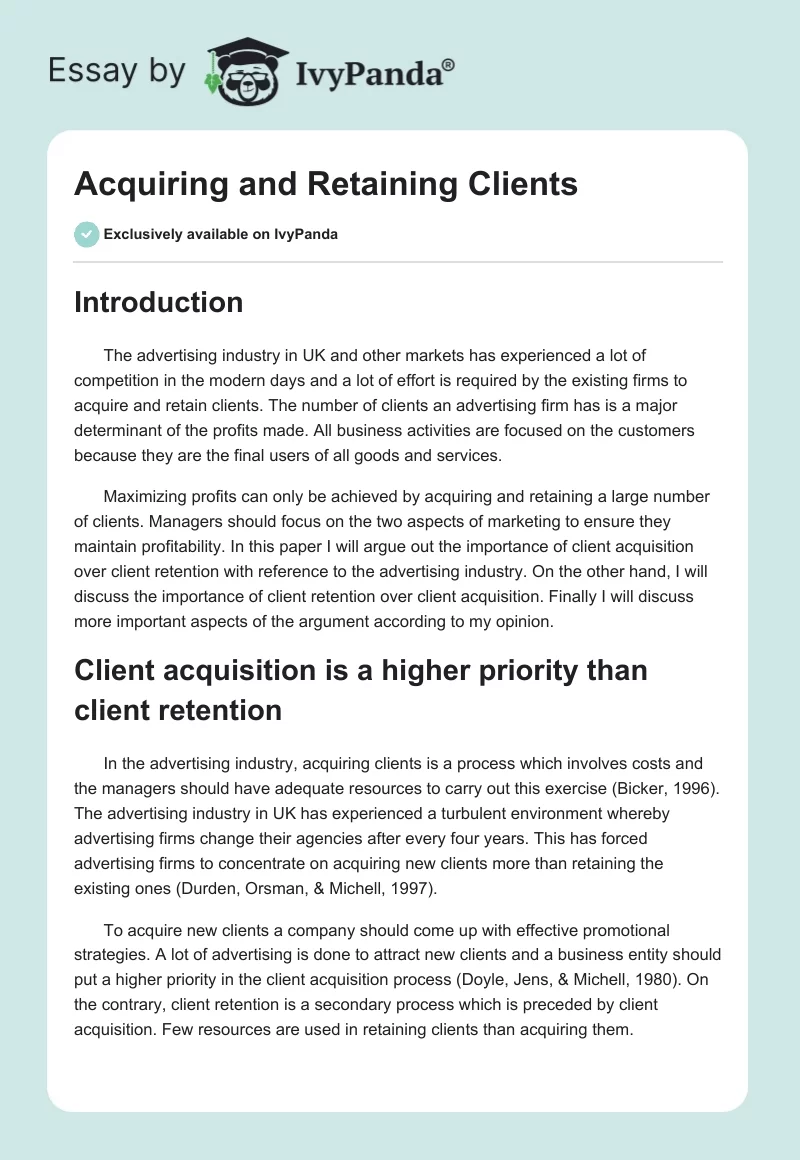 Acquiring and Retaining Clients. Page 1