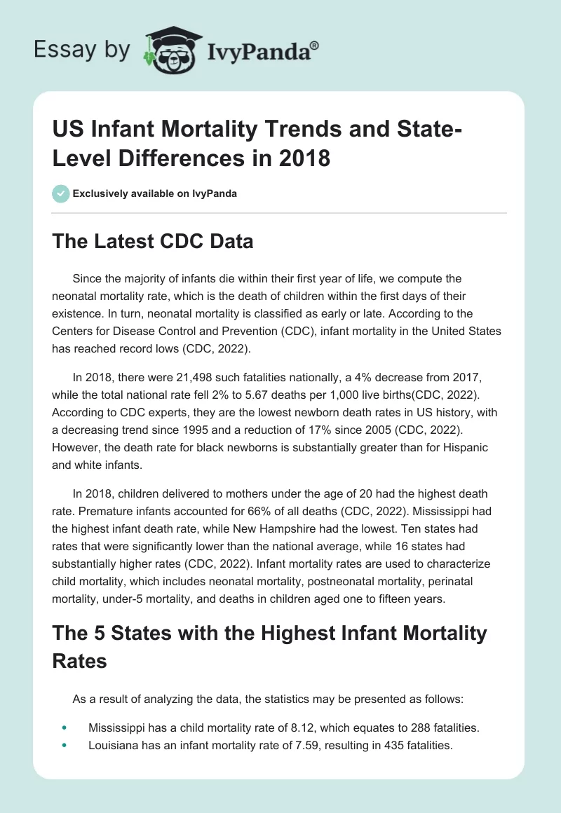 US Infant Mortality Trends and State-Level Differences in 2018. Page 1