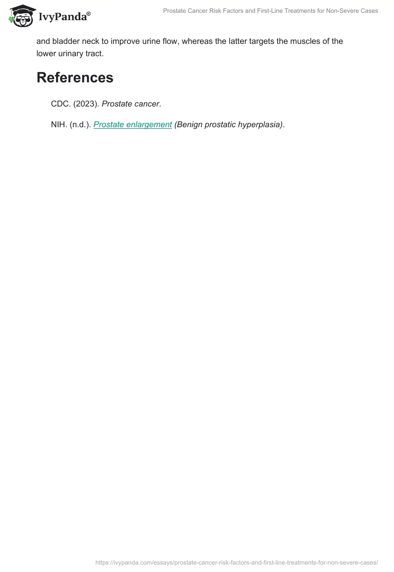Prostate Cancer Risk Factors and First-Line Treatments for Non-Severe Cases. Page 2