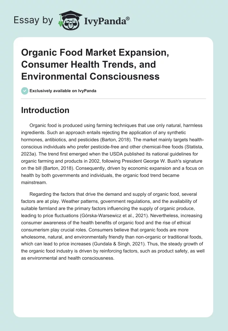 Organic Food Market Expansion, Consumer Health Trends, and Environmental Consciousness. Page 1