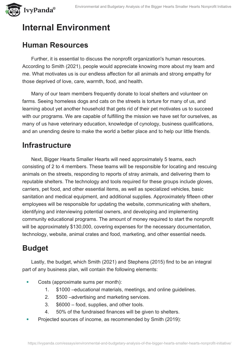 Environmental and Budgetary Analysis of the Bigger Hearts Smaller Hearts Nonprofit Initiative. Page 2