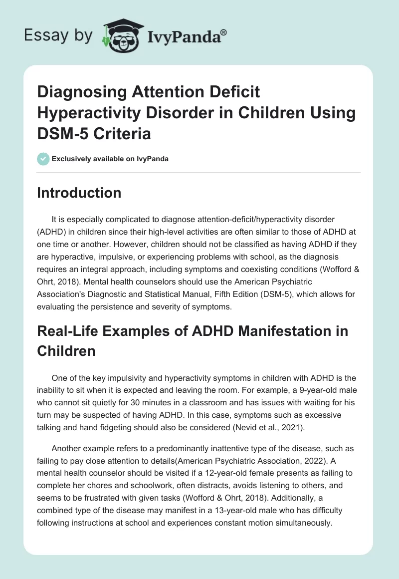 Diagnosing Attention Deficit Hyperactivity Disorder in Children Using DSM-5 Criteria. Page 1