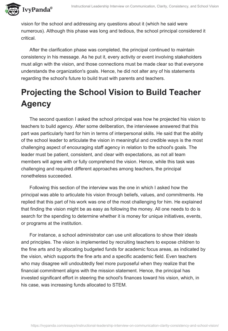 Instructional Leadership Interview on Communication, Clarity, Consistency, and School Vision. Page 2