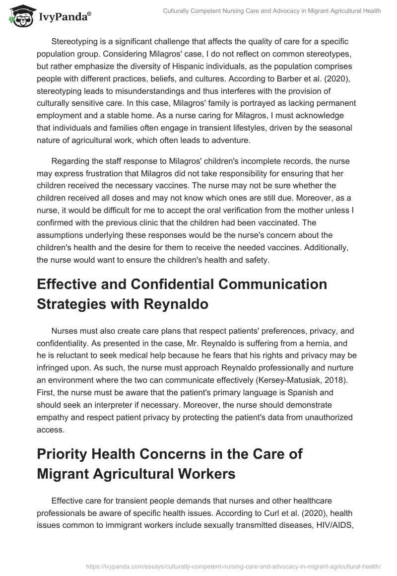 Culturally Competent Nursing Care and Advocacy in Migrant Agricultural Health. Page 2