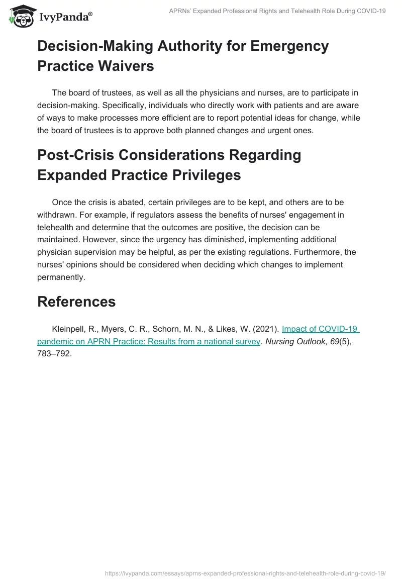 APRNs’ Expanded Professional Rights and Telehealth Role During COVID-19. Page 2