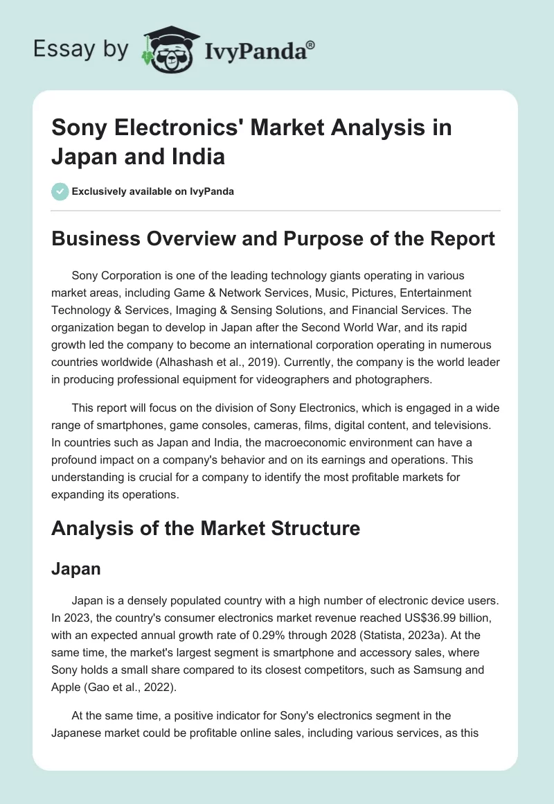 Sony Electronics' Market Analysis in Japan and India. Page 1