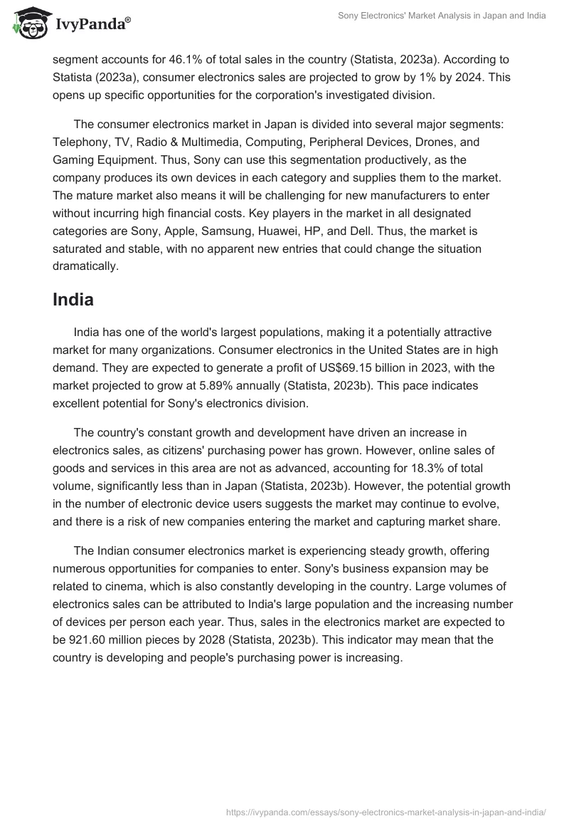 Sony Electronics' Market Analysis in Japan and India. Page 2