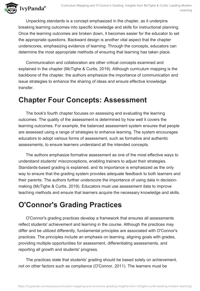 Curriculum Mapping and O’Connor’s Grading: Insights from McTighe & Curtis’ Leading Modern Learning. Page 2