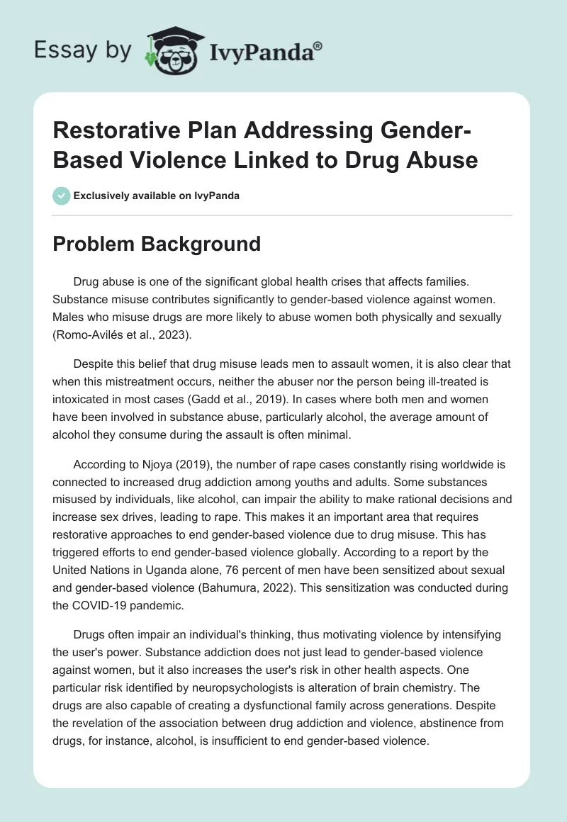 Restorative Plan Addressing Gender-Based Violence Linked to Drug Abuse. Page 1