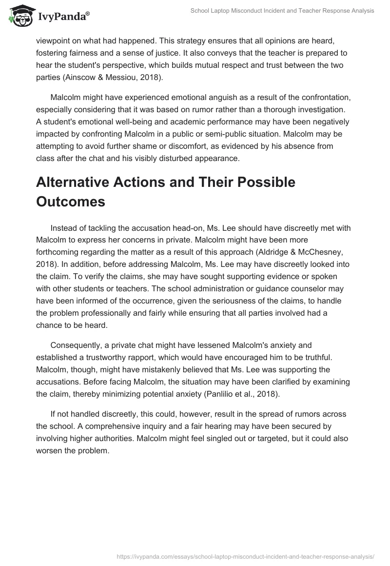 School Laptop Misconduct Incident and Teacher Response Analysis. Page 2