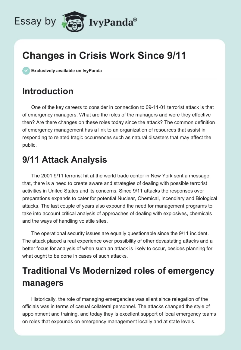Changes in Crisis Work Since 9/11. Page 1