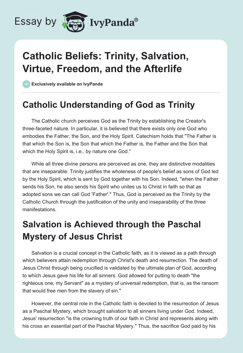 Catholic Beliefs: Trinity, Salvation, Virtue, Freedom, and the Afterlife. Page 1