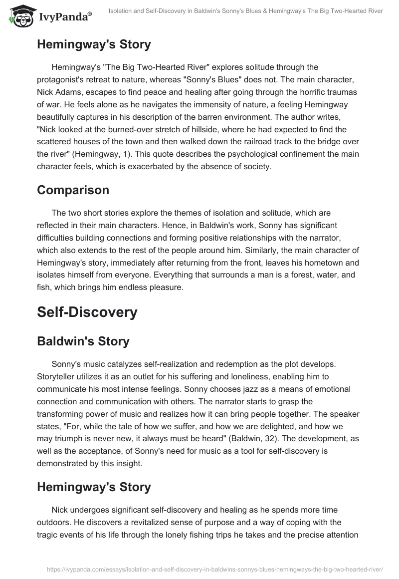 Isolation and Self-Discovery in Baldwin's "Sonny's Blues" & Hemingway's "The Big Two-Hearted River". Page 2
