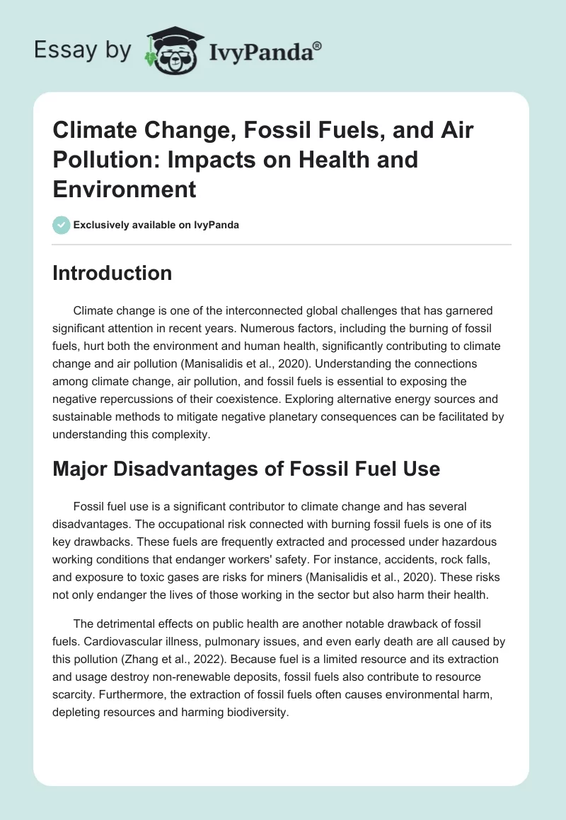 Climate Change, Fossil Fuels, and Air Pollution: Impacts on Health and Environment. Page 1