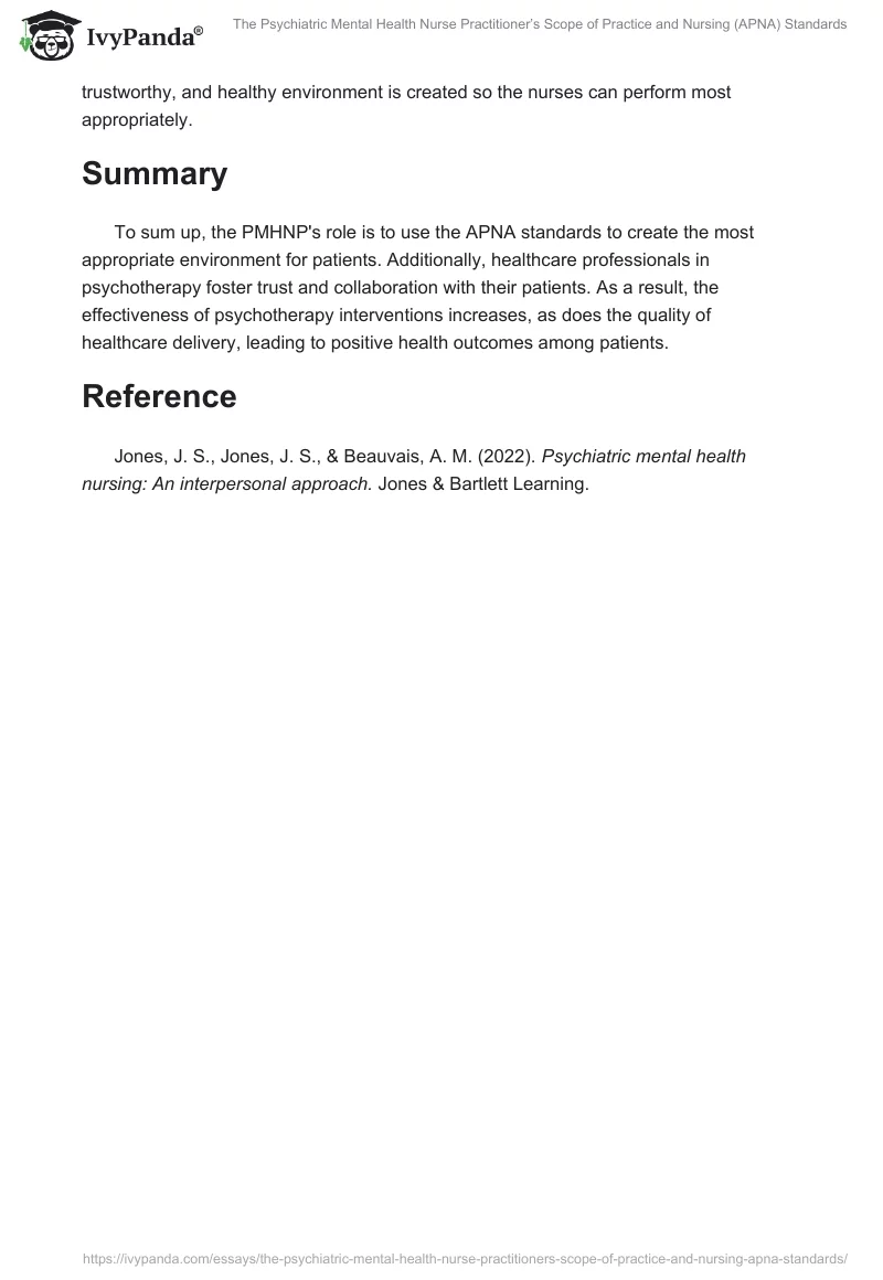 The Psychiatric Mental Health Nurse Practitioner’s Scope of Practice and Nursing (APNA) Standards. Page 2