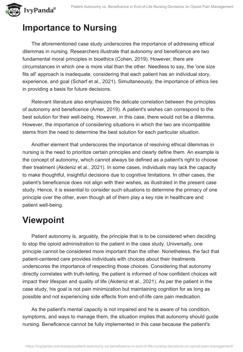 Patient Autonomy vs. Beneficence in End-of-Life Nursing Decisions on Opioid Pain Management. Page 2