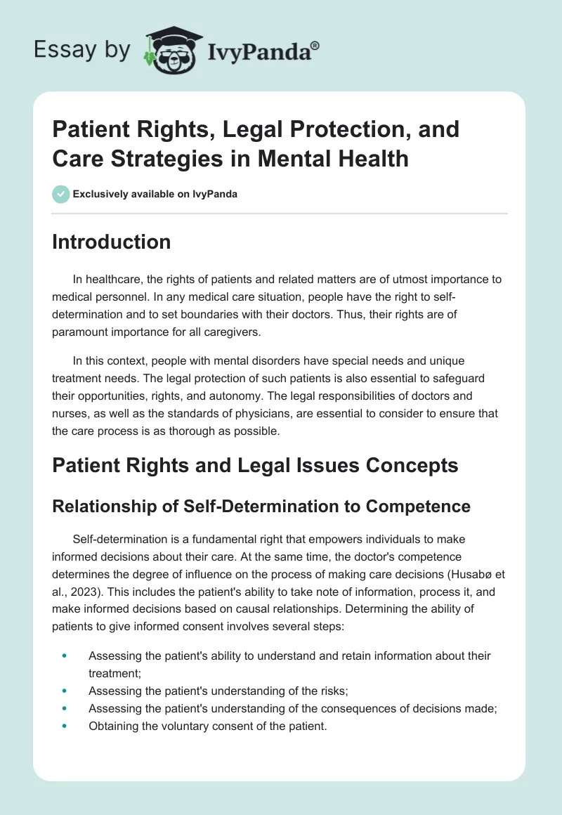Patient Rights, Legal Protection, and Care Strategies in Mental Health. Page 1