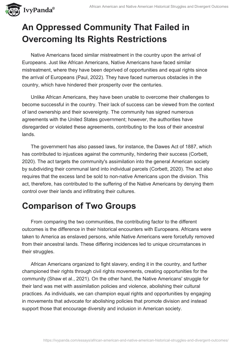African American and Native American Historical Struggles and Divergent Outcomes. Page 2