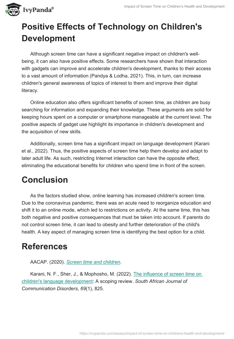 Impact of Screen Time on Children’s Health and Development. Page 2