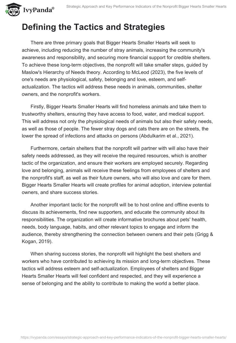 Strategic Approach and Key Performance Indicators of the Nonprofit Bigger Hearts Smaller Hearts. Page 2