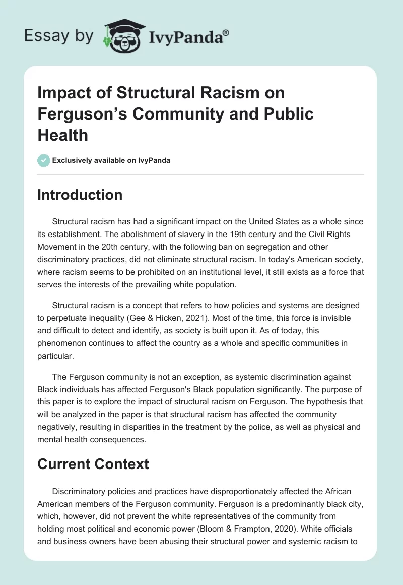 Impact of Structural Racism on Ferguson’s Community and Public Health. Page 1