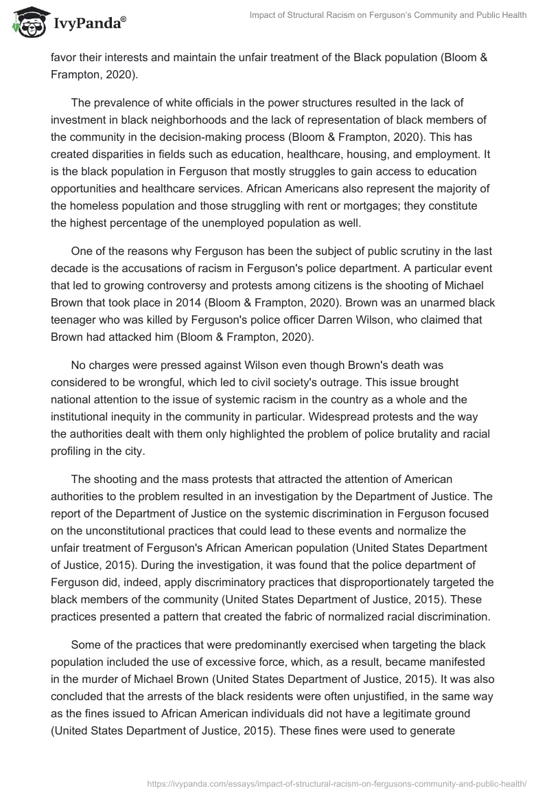 Impact of Structural Racism on Ferguson’s Community and Public Health. Page 2
