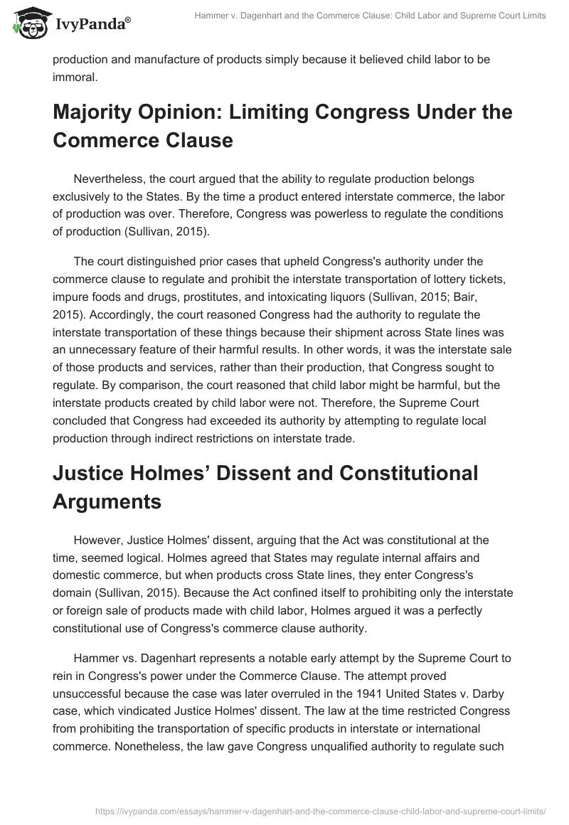 Hammer v. Dagenhart and the Commerce Clause: Child Labor and Supreme Court Limits. Page 2