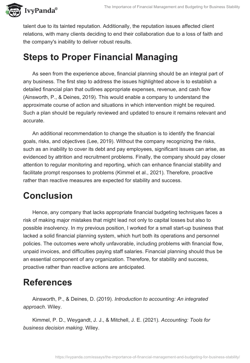 The Importance of Financial Management and Budgeting for Business Stability. Page 2