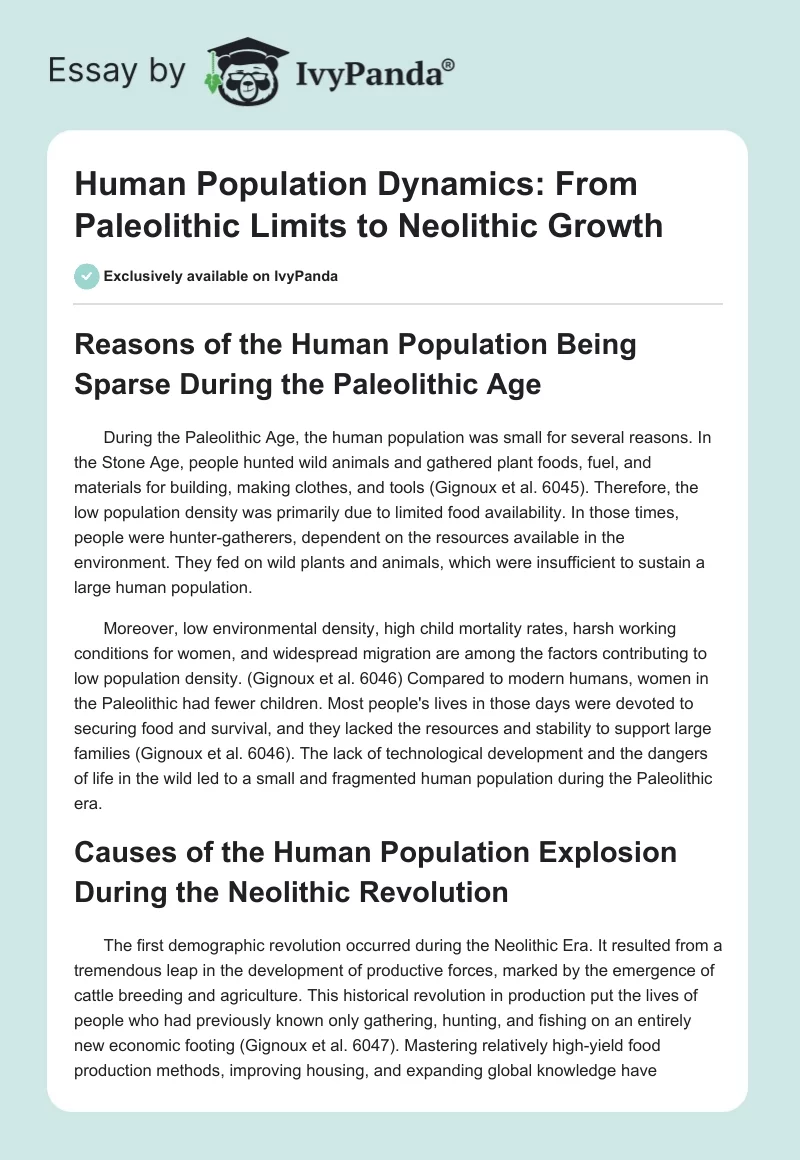Human Population Dynamics: From Paleolithic Limits to Neolithic Growth. Page 1