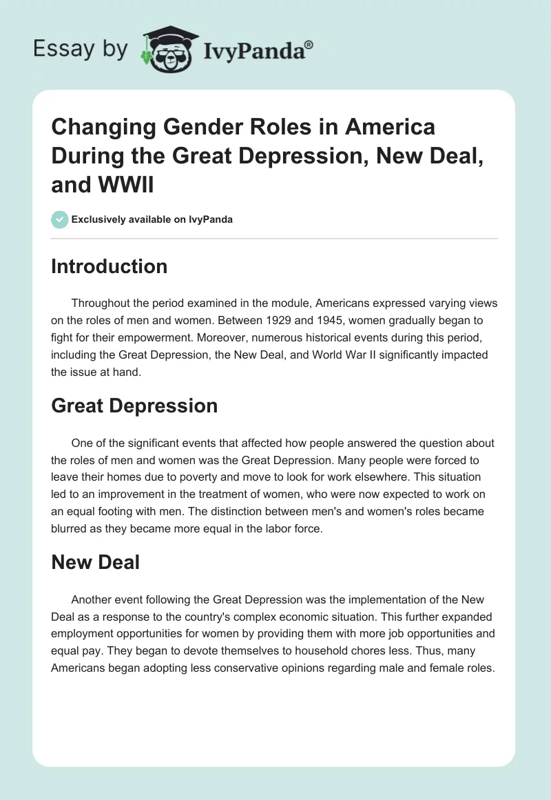 Changing Gender Roles in America During the Great Depression, New Deal, and WWII. Page 1