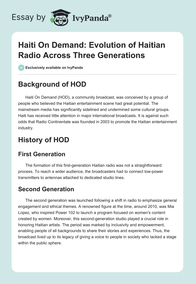 Haiti On Demand: Evolution of Haitian Radio Across Three Generations. Page 1