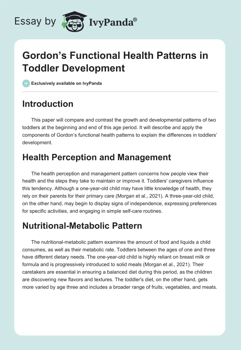 Gordon’s Functional Health Patterns in Toddler Development. Page 1