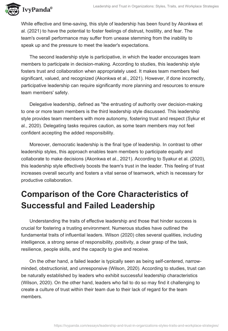 Leadership and Trust in Organizations: Styles, Traits, and Workplace Strategies. Page 2