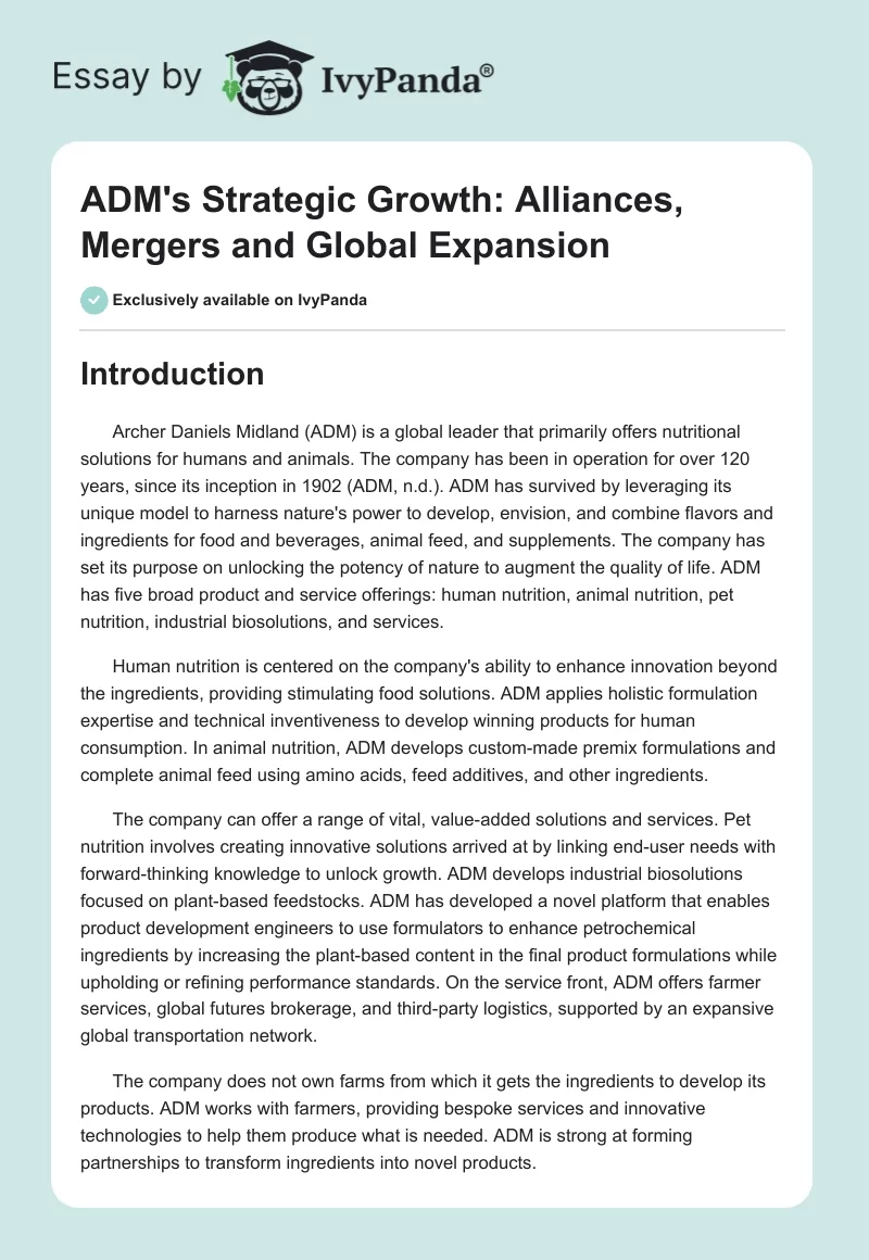 ADM's Strategic Growth: Alliances, Mergers and Global Expansion. Page 1