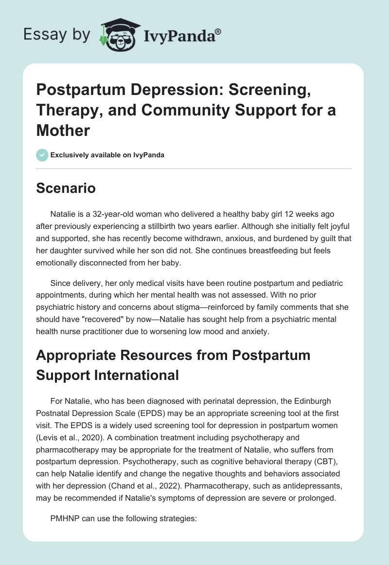 Postpartum Depression: Screening, Therapy, and Community Support for a Mother. Page 1