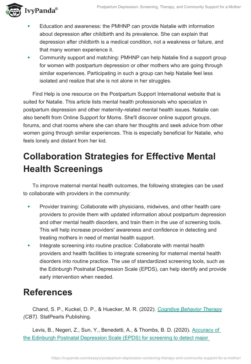 Postpartum Depression: Screening, Therapy, and Community Support for a Mother. Page 2