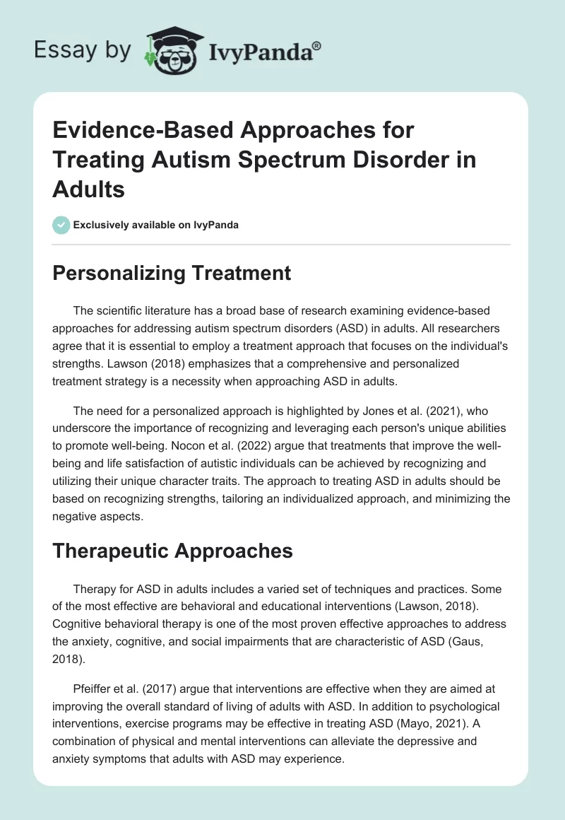 Evidence-Based Approaches for Treating Autism Spectrum Disorder in Adults. Page 1