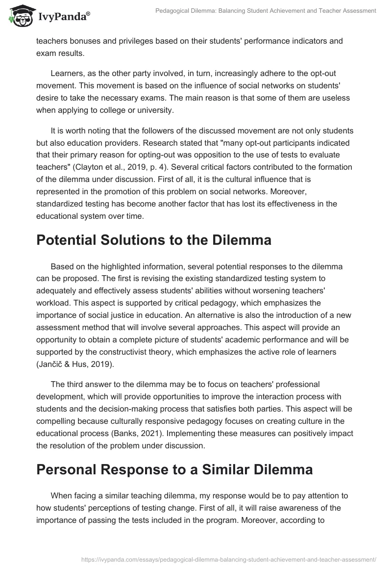 Pedagogical Dilemma: Balancing Student Achievement and Teacher Assessment. Page 2