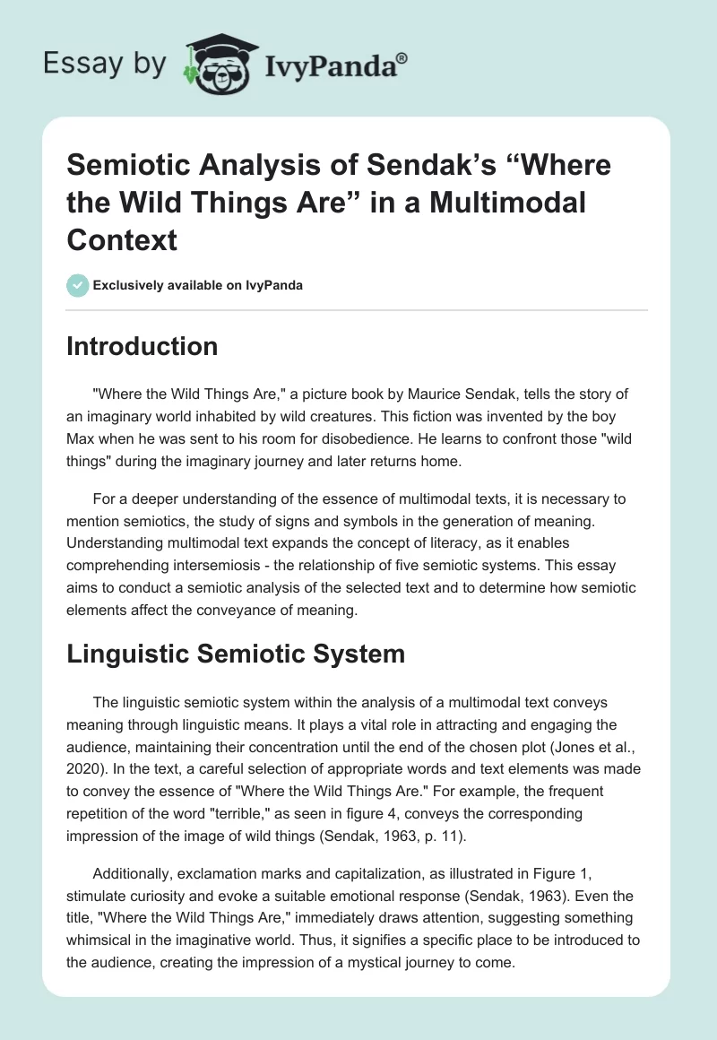 Semiotic Analysis of Sendak’s “Where the Wild Things Are” in a Multimodal Context. Page 1