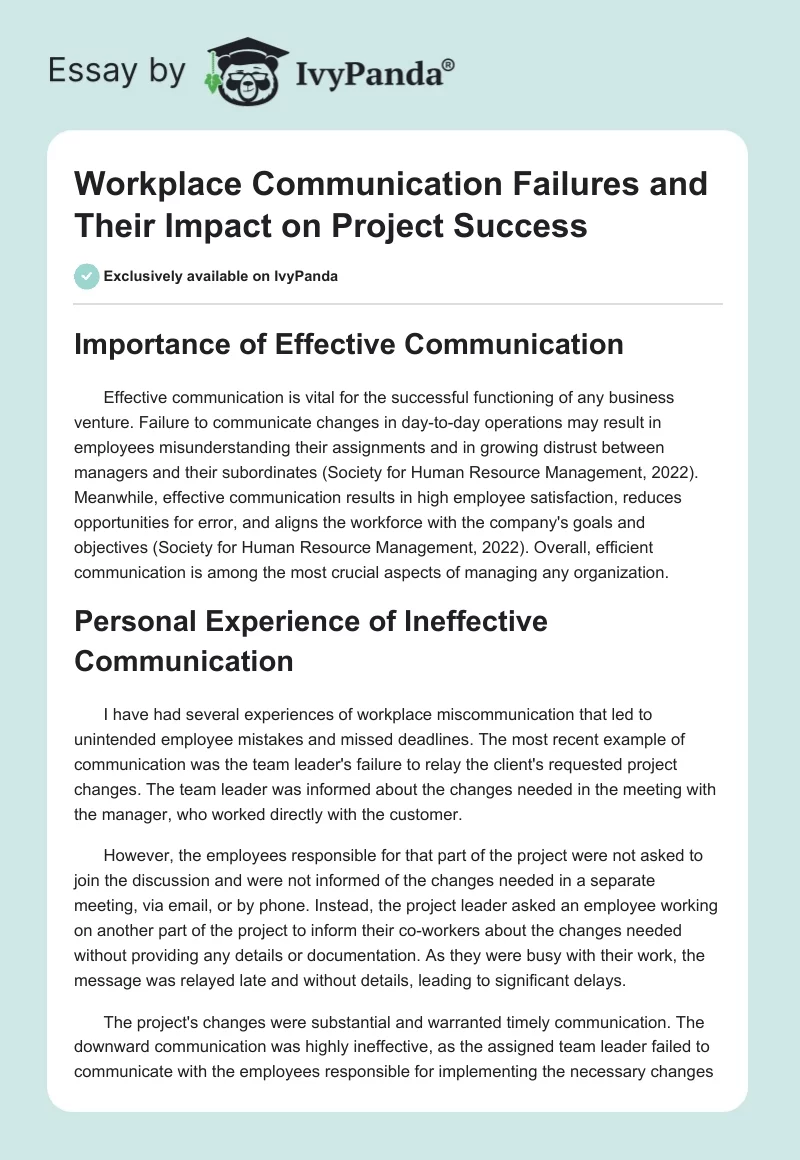 Workplace Communication Failures and Their Impact on Project Success. Page 1
