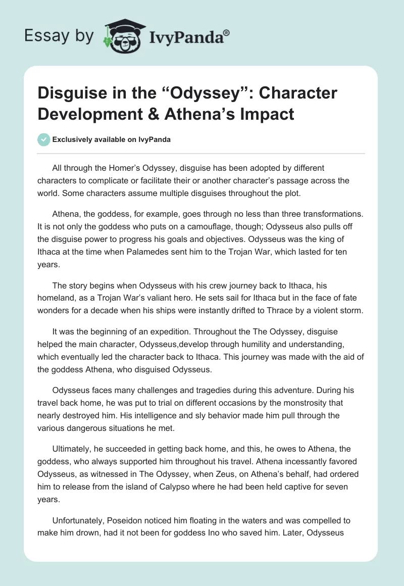Disguise in “The Odyssey”: Character Development & Athena’s Impact. Page 1