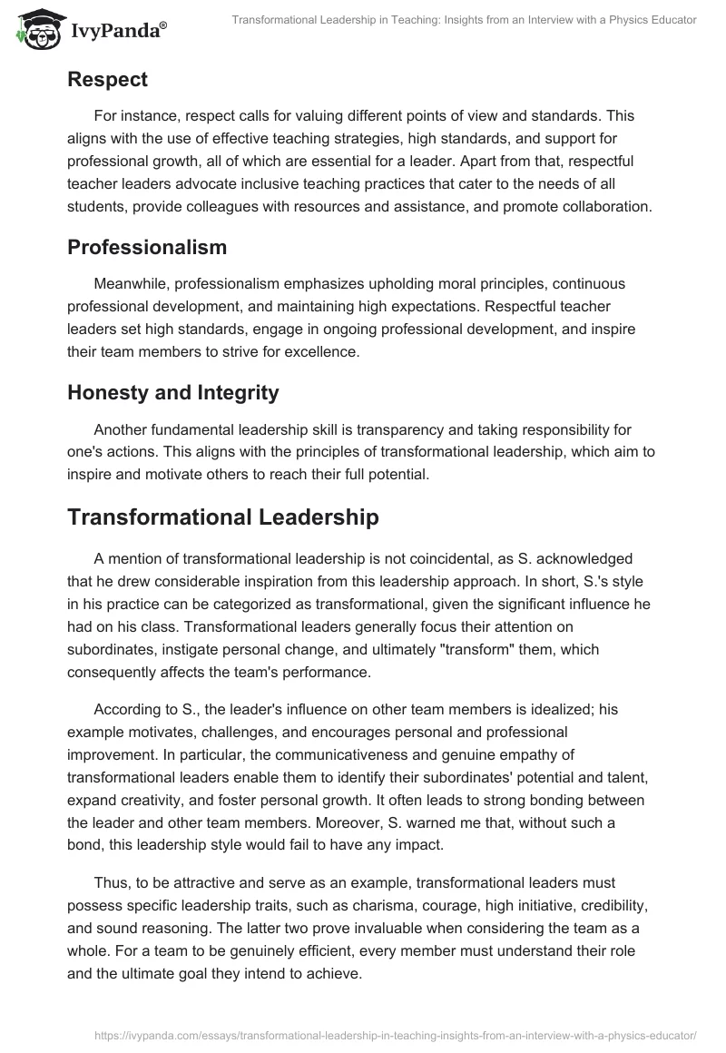 Transformational Leadership in Teaching: Insights from an Interview with a Physics Educator. Page 2